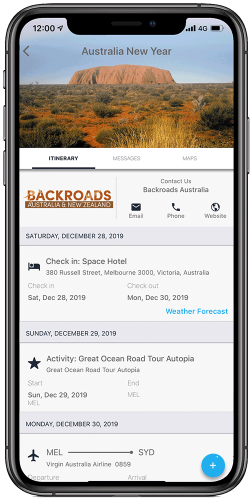 Clicking into your trip, your full itinerary will display showing all the components that you have booked.
